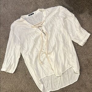 Manfinity Linen blend off white Lace-Up Blouse